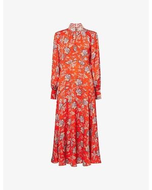 ME+EM Paisley-Print High-Neck Woven Midi Dress - Red