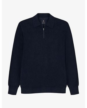 BOGGI Zip-Neck Long-Sleeve Wool-Blend Polo - Blue