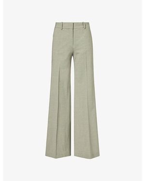 Theory Fluid Flare Wide-Leg Wool Trousers - Green