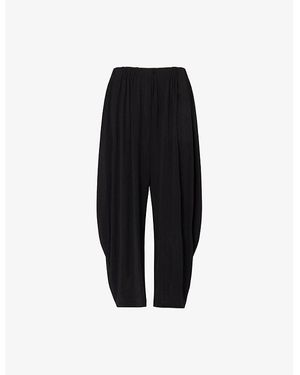 Issey Miyake Draped Crop-Leg Woven Trousers - Black