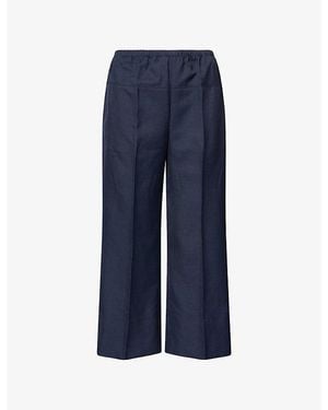 Theory Wide Cropped-Leg Twill Pants - Blue