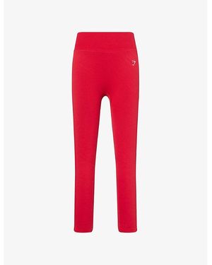 GYMSHARK Lift Varsity Logo Stretch-Woven Leggings - Red