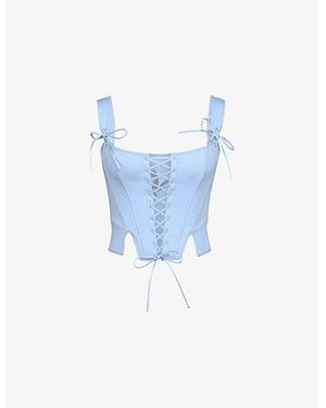 House Of Cb Callie Floral-Print Cotton Corset Top - Blue