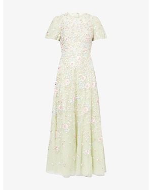 Needle & Thread Peony Bouquet Round-Neck Tulle Gown - White