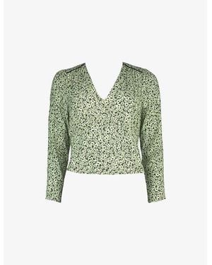 Ro&zo Ditsy-Print Pinktuck Woven Blouse - Green