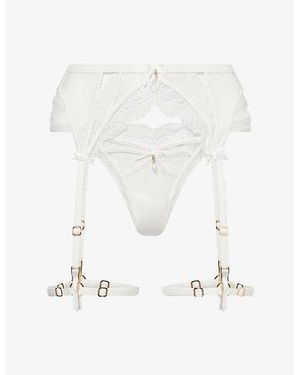 Lounge Underwear Penelope Embellished Lace Suspender And Thong Set - White