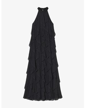 Ro&zo Lulu Frill High-Neck Woven Maxi Dress - Black