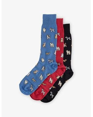 Paul Smith Kyoto Dog Pack-Of-Three Stretch Cotton-Blend Socks - Blue