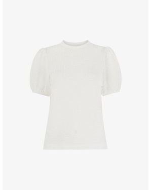 Whistles Scalloped-Neck Puff-Sleeve Textured Cotton-Blend Top - White