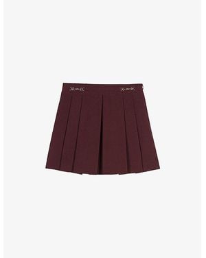 Maje Pleated Clover-Chain Stretch Wool-Blend Mini Skirt - Red