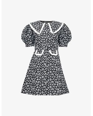Sister Jane Ditsy Balloon-Sleeves Woven Mini Dress - Black