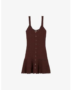 Claudie Pierlot Crochet Scoop-Neck Knitted Mini Dress - Brown