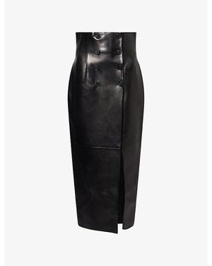KHAITE Luiza Buttoned Leather Midi Skirt - Black