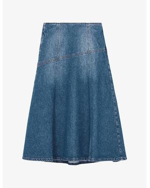 Reiss Fee Patchwork High-Rise Denim Midi Skirt - Blue