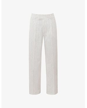 House Of Cb Hayden Wide-Leg Mid-Rise Striped Stretch-Woven Trousers - White