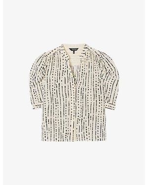 Whistles Dashed Spot Gathered Woven Blouse - White