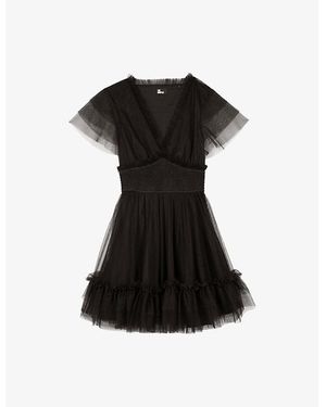 The Kooples V-Neck Tulle Mini Dress - Black