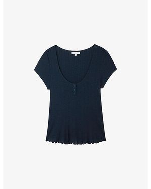 The White Company Pointelle Scoop-Neck Stretch-Jersey Pyjama Top - Blue