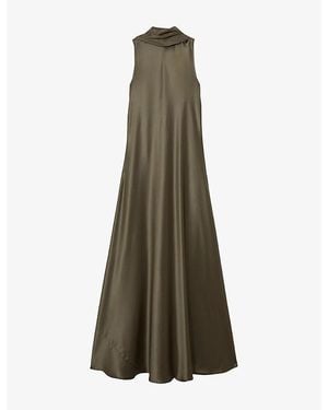 Reiss Fae Cape-Detail Satin Maxi Dress - Green