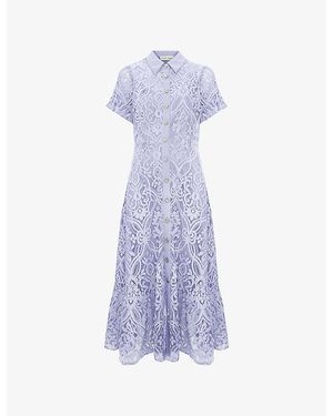 Phase Eight Carmine Frilled-Sleeve Midi Lace Dress - Purple