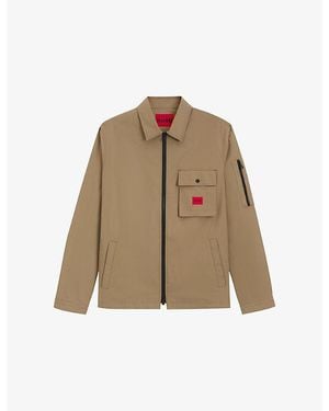 HUGO Emmond Logo-Patch Cotton Overshirt - Natural