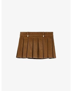 Maje Pleated Corduroy Mini Skirt - Brown