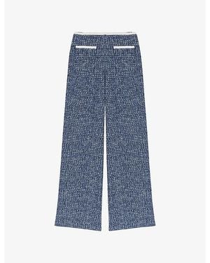 Maje Wide-Leg High-Rise Tweed Pants - Blue