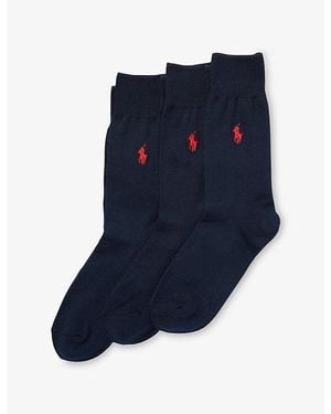 Polo Ralph Lauren Brand-Embroidered Pack Of Three Cotton-Blend Socks - Blue