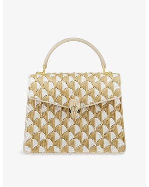 BVLGARI Serpenti Forever Medium Raffia Top-Handle Bag - Metallic