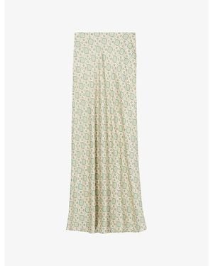 Claudie Pierlot Abstract-Print Mid-Rise Satin Maxi Skirt - Natural