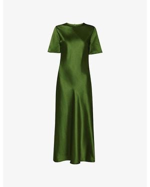 Whistles Avery Twist-Back Short-Sleeve Satin Midi Dress - Green