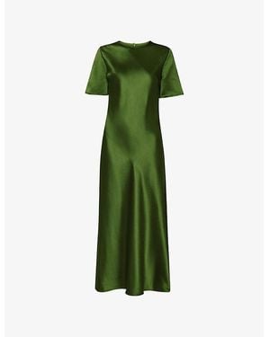 Whistles Avery Twist-Back Short-Sleeve Satin Midi Dress - Green