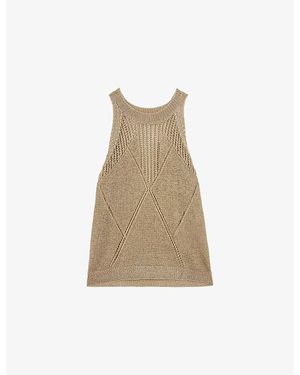 Reiss Maia Metallic Knitted Vest - Natural