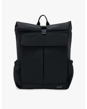 Reiss Roll-Top Branded Woven Backpack - Black