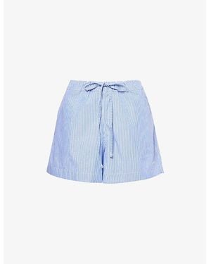 Hunza G Embroidered Striped Cotton-Poplin Shorts - Blue