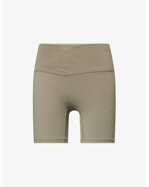 ADANOLA Ultimate Wrap-Over Logo-Print Stretch-Jersey Shorts - Green