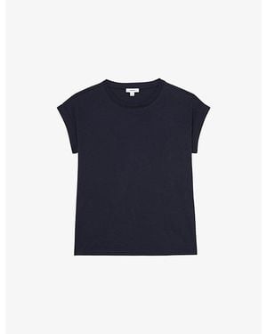 Reiss Tommie Crew-Neck Relaxed-Fit Brushed-Cotton T-Shirt - Blue