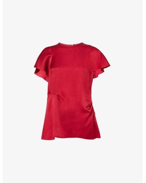 Victoria Beckham Draped Short-Sleeves Woven Top - Red