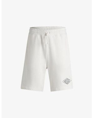 HUGO Branded Straight-Leg Regular-Fit Cotton-Jersey Shorts - White