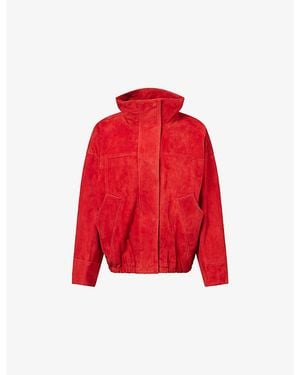 RÓHE Frames Stand-Collar Drawstring-Waist Suede Jacket - Red