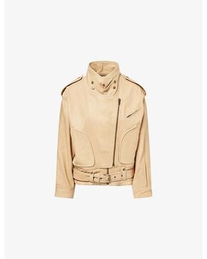 Isabel Marant Farza Funnel-Neck Leather Jacket - Natural