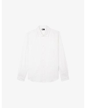 The Kooples Logo-Embroidered Slim-Fit Linen Shirt - White