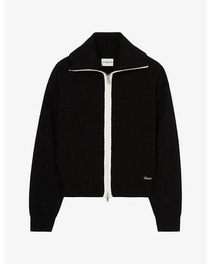Claudie Pierlot Contrast-Trim Zipped Knitted Cardigan - Black