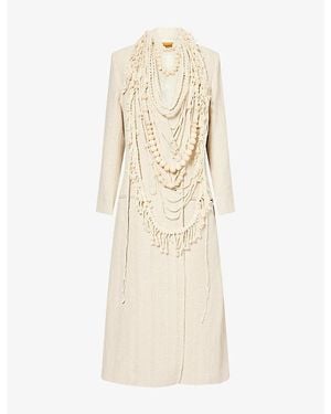 Rebirth Macrame Double-Breasted Knit Cotton-Blend Coat - Natural