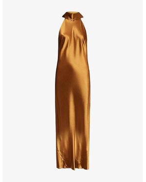 Galvan London Sienna Sash-Tie Sleeveless Satin Gown - Brown