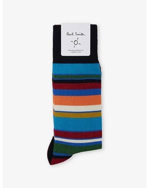 Paul Smith Stripe-Pattern Cotton-Blend Socks - Blue