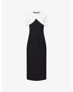 Roland Mouret Crystal-Embellished Cape-Sleeve Crepe Midi Dress - Black