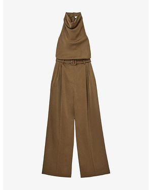 Reiss Erica Cowl-Neck Satin Occasion Jumpsuit - Natural
