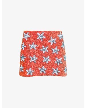 Oceanus Mia's Marina Beaded Mini Skirt - Red
