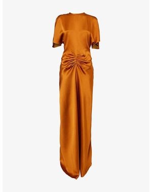 Victoria Beckham Pin-Tuck Waist Satin Flared Gown - Orange